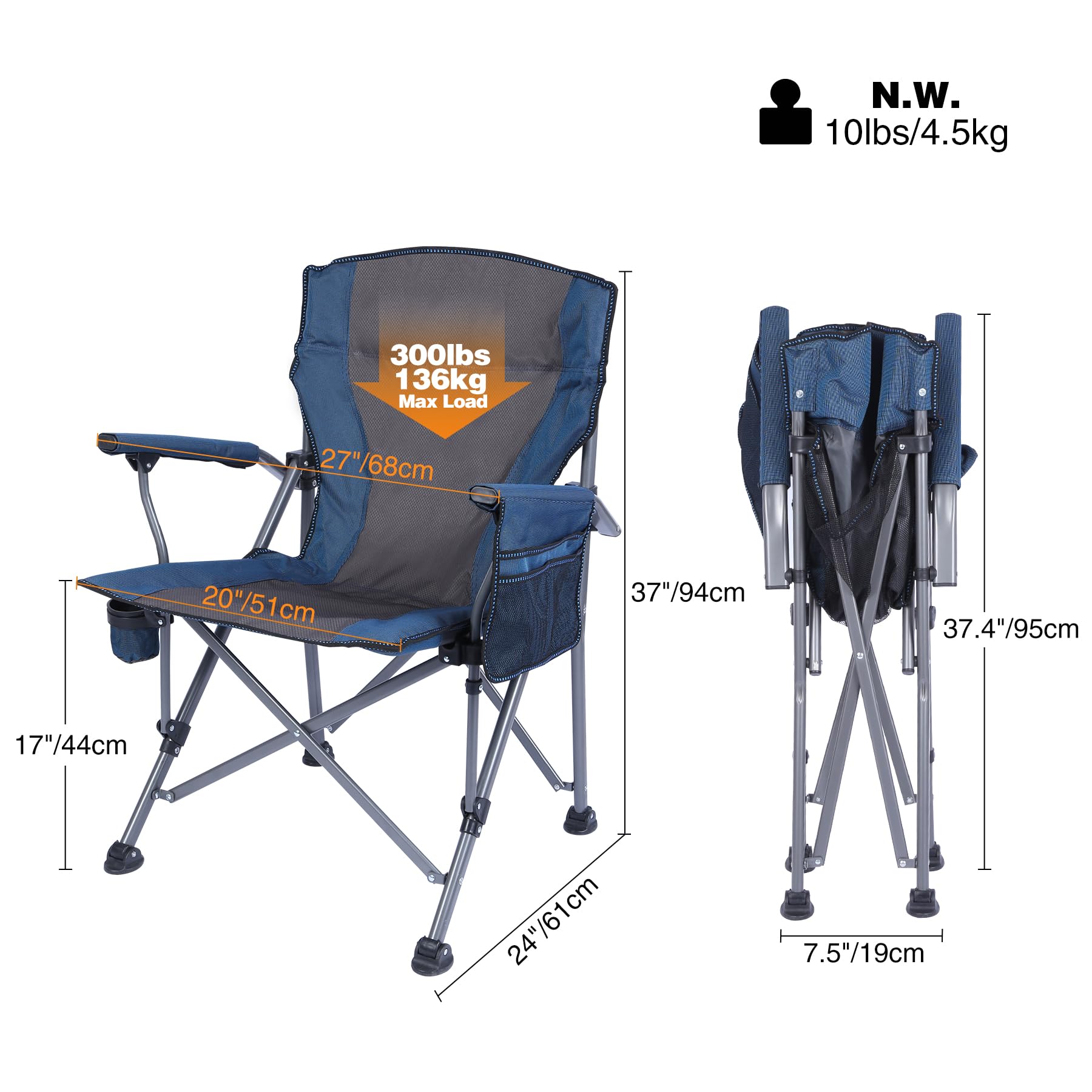 REDCAMP Oversized Camping Chairs for Adults 500lbs, Heavy Duty Hard Arm Portable Folding Chairs for Outside, Firm Outdoor Hunting Sports Chairs for Big and Tall Person