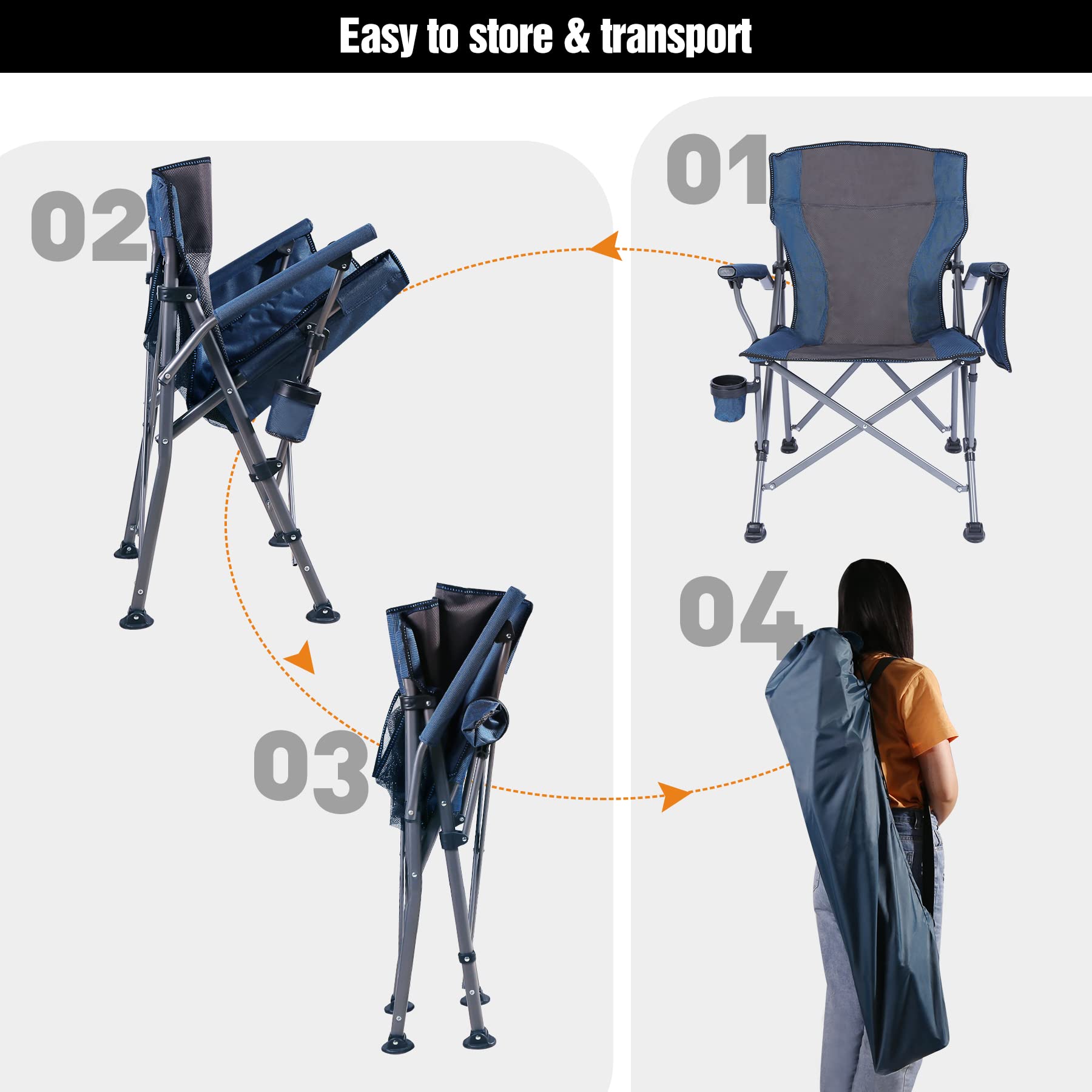 REDCAMP Oversized Camping Chairs for Adults 500lbs, Heavy Duty Hard Arm Portable Folding Chairs for Outside, Firm Outdoor Hunting Sports Chairs for Big and Tall Person