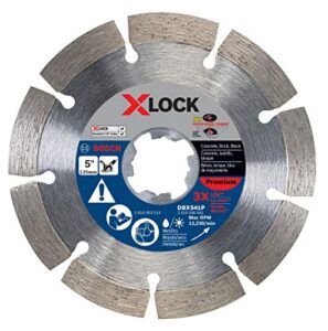 bosch dbx541p 5 in. x-lock premium segmented rim diamond blade compatible with 7/8 in. arbor for application in concrete, brick, block