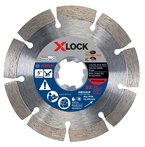 BOSCH DBX541P 5 In. X-LOCK Premium Segmented Rim Diamond Blade Compatible with 7/8 In. Arbor for Application in Concrete, Brick, Block