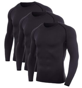 silkworld men's long-sleeve compression shirt base-layer running top, 3 pack: black#3, l