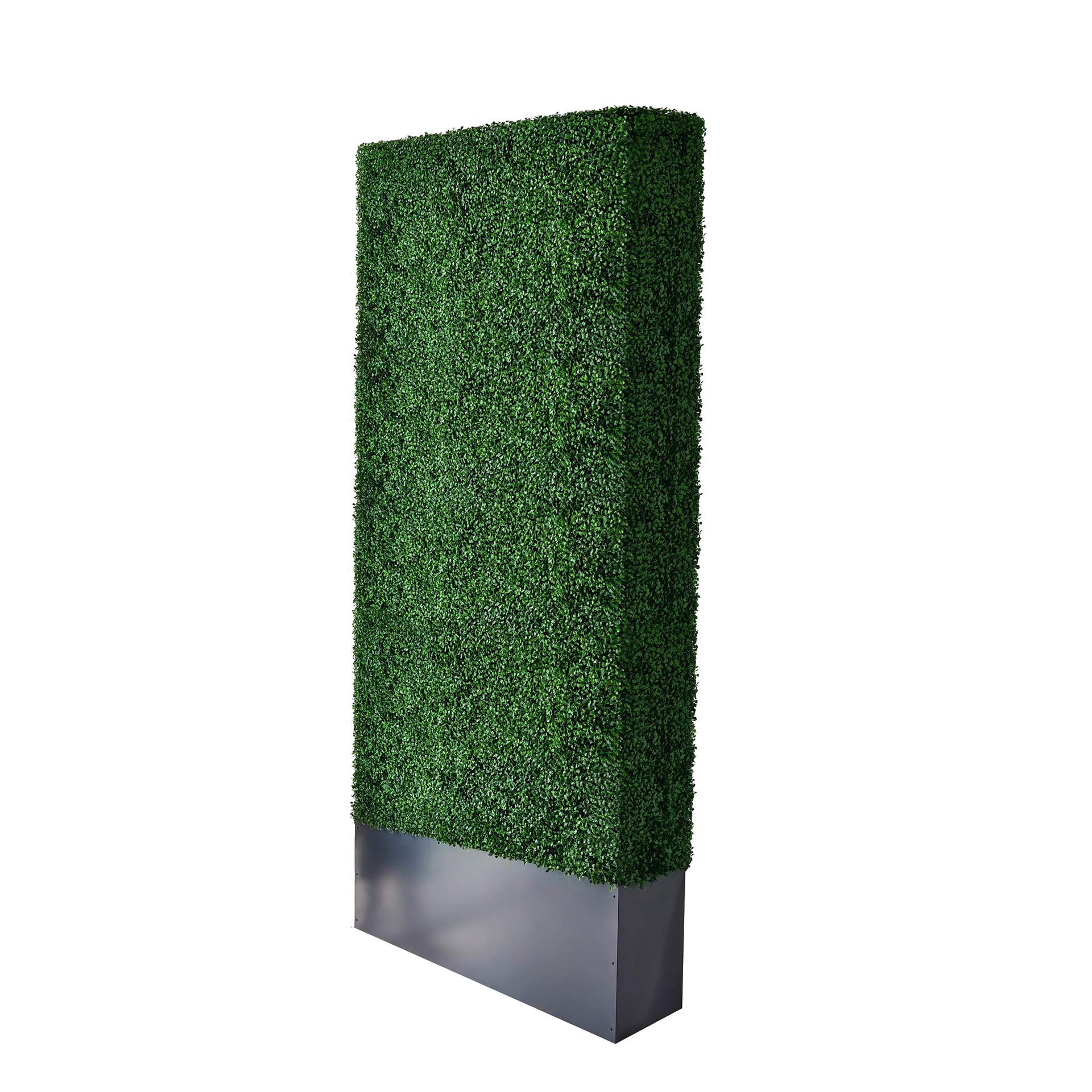 AGPL Upgraded Artificial Boxwood Hedge Wall with Dark Gray Stainless Steel Planter (96" Height 48" Width 12" Deep) Room Divider and Privacy Wall (96) Backdrops