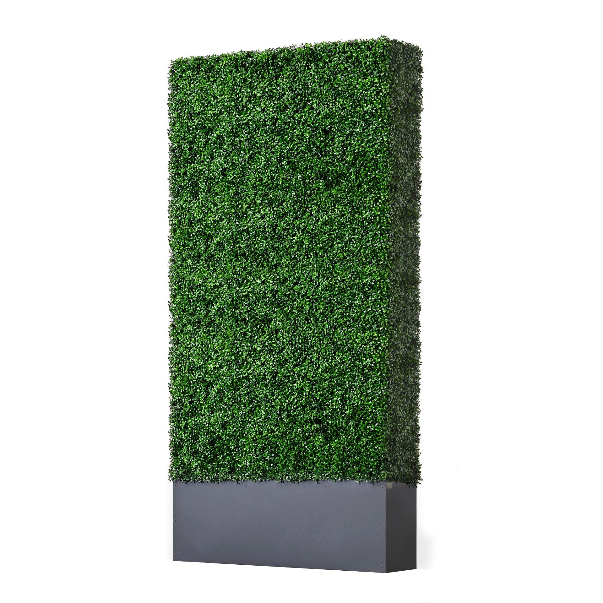 AGPL Upgraded Artificial Boxwood Hedge Wall with Dark Gray Stainless Steel Planter (96" Height 48" Width 12" Deep) Room Divider and Privacy Wall (96) Backdrops