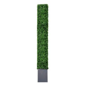 AGPL Upgraded Artificial Boxwood Hedge Wall with Dark Gray Stainless Steel Planter (96" Height 48" Width 12" Deep) Room Divider and Privacy Wall (96) Backdrops