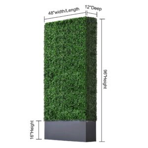 AGPL Upgraded Artificial Boxwood Hedge Wall with Dark Gray Stainless Steel Planter (96" Height 48" Width 12" Deep) Room Divider and Privacy Wall (96) Backdrops