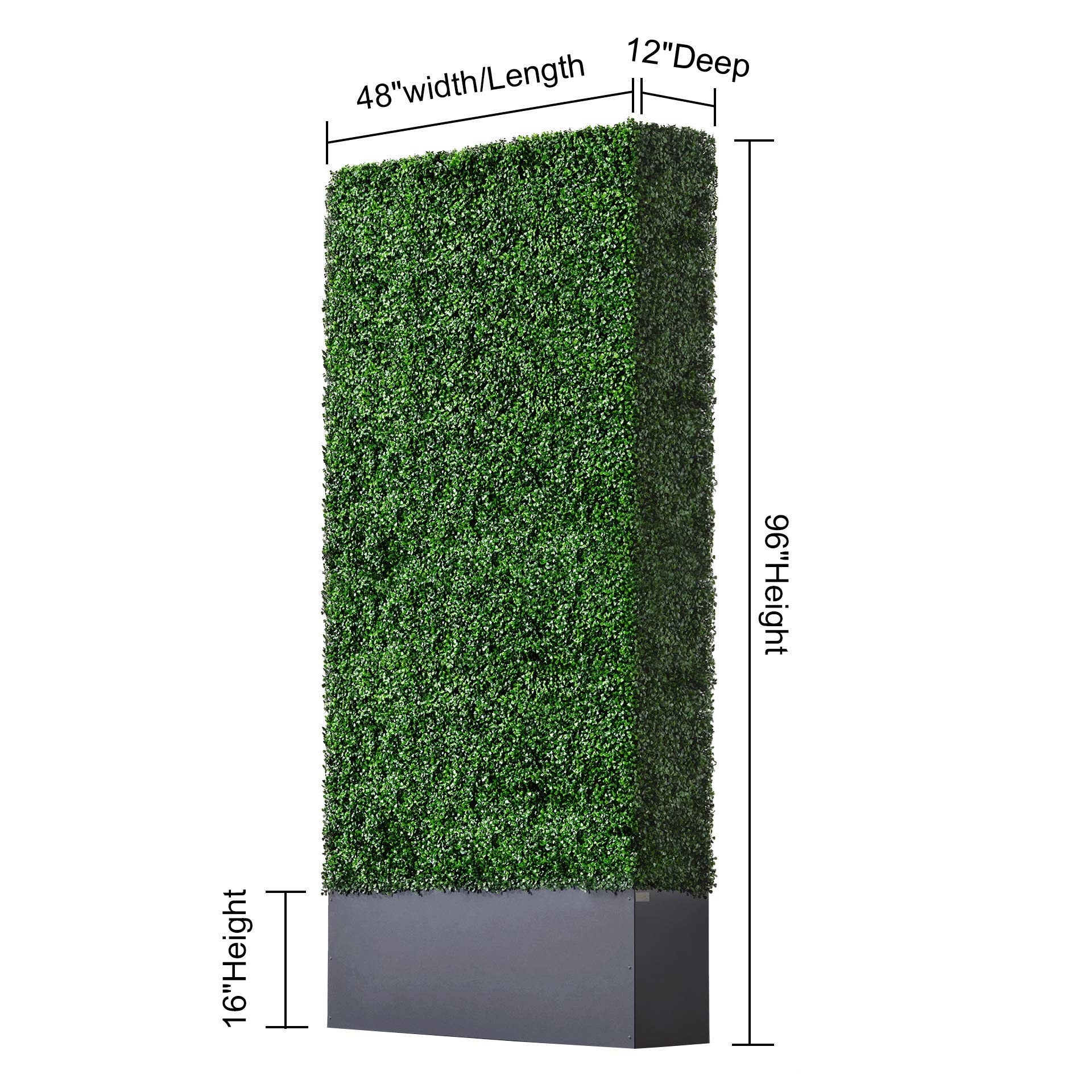 AGPL Upgraded Artificial Boxwood Hedge Wall with Dark Gray Stainless Steel Planter (96" Height 48" Width 12" Deep) Room Divider and Privacy Wall (96) Backdrops