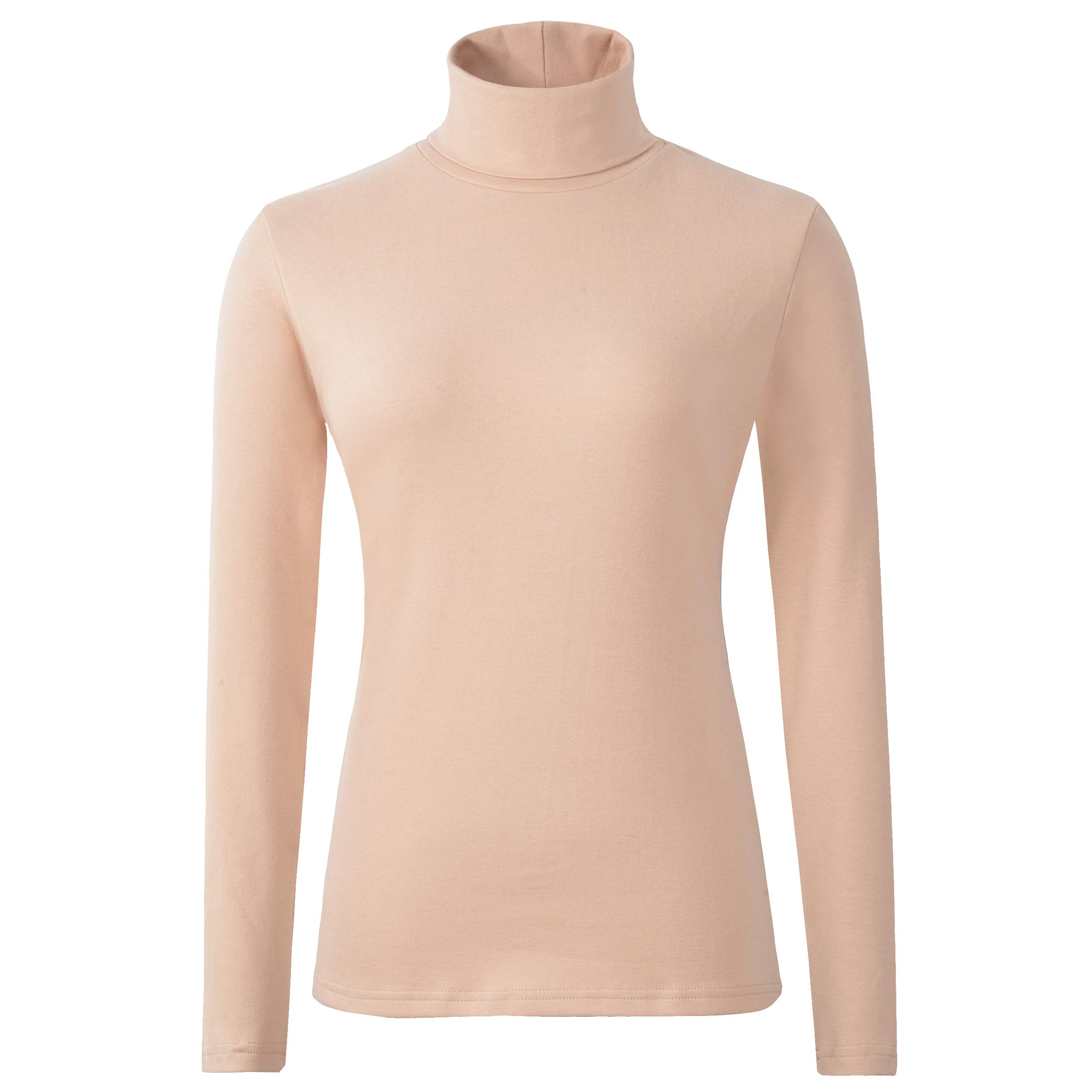 HieasyFit Women's Cotton Turtleneck Top Basic Layering Thermal Underwear(Beige L)