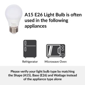 Simba Lighting LED A15 Refrigerator Light Bulbs (6-Pack) 4W 40W Replacement Small for Appliances, Freezers, Ceiling Fans, 120V, E26 Standard Medium Base, Frosted Cover, Not Dimmable, 5000K Daylight