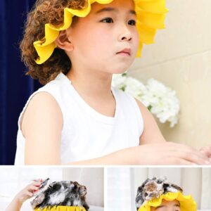 Baby Shower Cap Silicone Bathing Hat, Adjustable Shower Cap Kids, Infants Soft Protection Hat Safety Visor Cap Hat for Toddler Children (Yellow, Big Size(1-12 Years old/16.5-22.8 Inches))