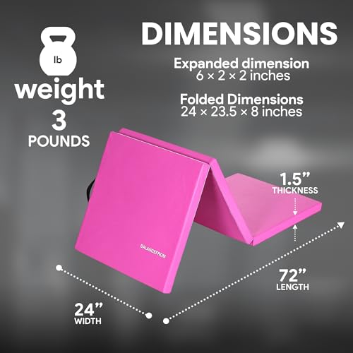 Signature Fitness Three Fold Folding Exercise Mat with Carrying Handles for MMA, Gymnastics and Home Gym Protective Flooring, 1.5-Inch Thick, Pink