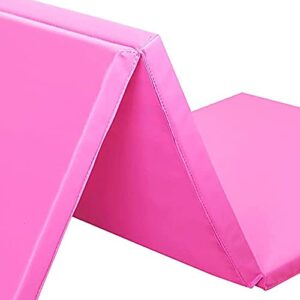 Signature Fitness Three Fold Folding Exercise Mat with Carrying Handles for MMA, Gymnastics and Home Gym Protective Flooring, 1.5-Inch Thick, Pink