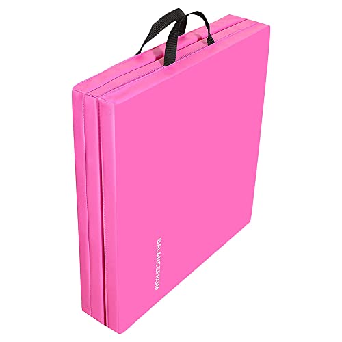 Signature Fitness Three Fold Folding Exercise Mat with Carrying Handles for MMA, Gymnastics and Home Gym Protective Flooring, 1.5-Inch Thick, Pink