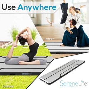 SereneLife Gymnastics Inflatable Air Tumbling Mat - 9.8 Ft Outdoor/Home Indoor Gymnastics Mat Air Tumbling Mat Track - Floor Tumble Track Mats For Gymnastics, Yoga, Cheerleading - (Black)