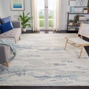 safavieh abstract collection area rug - 8' x 10', ivory & blue, handmade abstract wool, ideal for high traffic areas in living room, bedroom (abt465a)