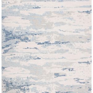 SAFAVIEH Abstract Collection Area Rug - 8' x 10', Ivory & Blue, Handmade Abstract Wool, Ideal for High Traffic Areas in Living Room, Bedroom (ABT465A)