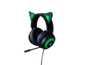 razer kraken kitty quartz edition - cat ears usb gaming headset, chroma lighting, wired for cross-platform gaming for pc, ps4, xbox one & switch, 50mm diaphragm, 3.5mm cable with line controls, black