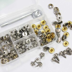 Snaps Kit for Boat Cover, 120pcs Canvas Screws Snaps Buttons Tool Marine Grade Sewing Fastener with 2Pcs Setting Tool