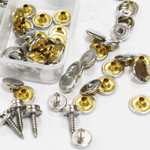 Snaps Kit for Boat Cover, 120pcs Canvas Screws Snaps Buttons Tool Marine Grade Sewing Fastener with 2Pcs Setting Tool