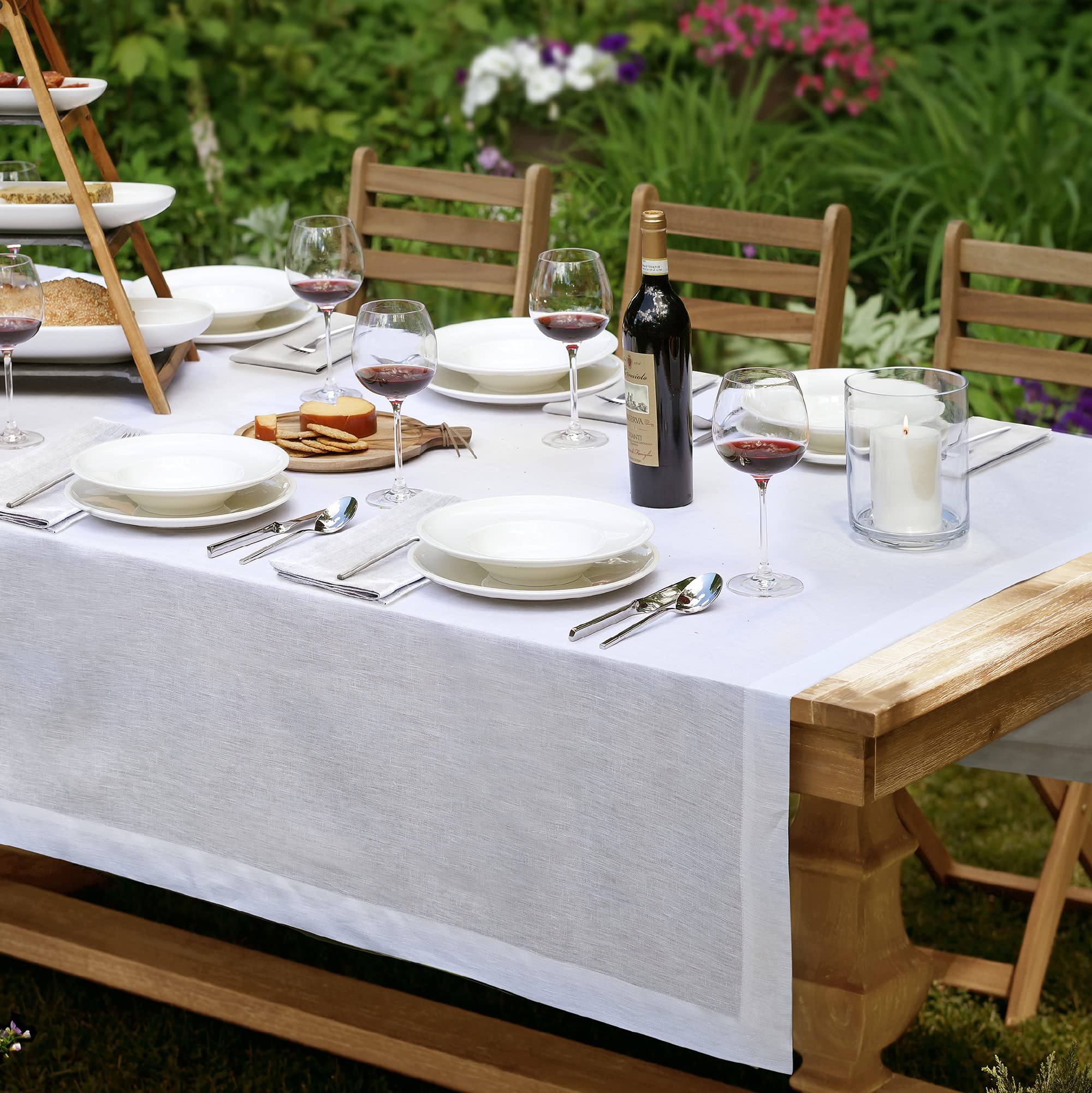 Elrene Home Fashions Villeroy & Boch La Classica Linen Tablecloth, Great for Formal Dining or Everyday Use, 70 Inches by 146 Inches, White