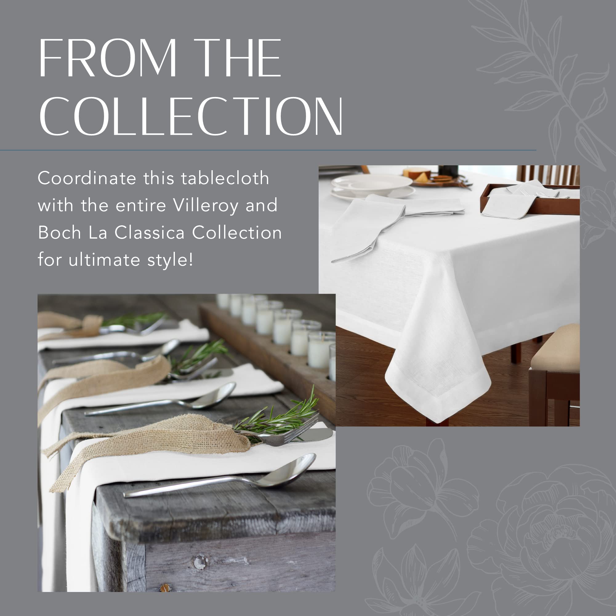 Elrene Home Fashions Villeroy & Boch La Classica Linen Tablecloth, Great for Formal Dining or Everyday Use, 70 Inches by 146 Inches, White