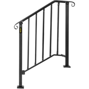 Happybuy Handrails for Outdoor Steps, Fit 2 or 3 Steps Outdoor Stair Railing, Picket#2 Wrought Iron Handrail, Flexible Porch Railing, Black Transitional Handrails for Concrete Steps or Wooden Stairs