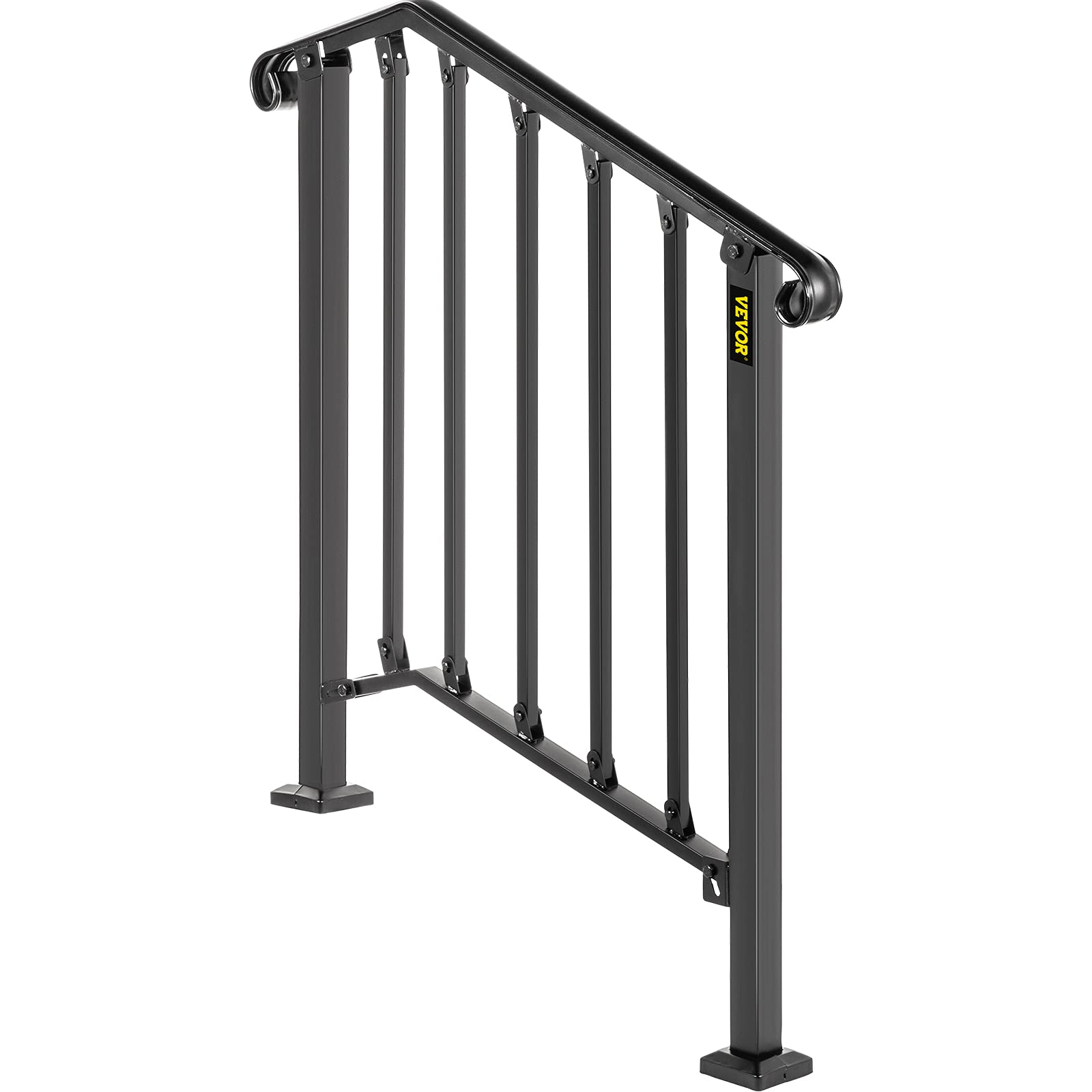 Happybuy Handrails for Outdoor Steps, Fit 2 or 3 Steps Outdoor Stair Railing, Picket#2 Wrought Iron Handrail, Flexible Porch Railing, Black Transitional Handrails for Concrete Steps or Wooden Stairs