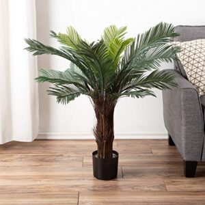 artificial cycas palm tree- 3-foot potted faux plant for home or office decoration- ornamental greenery for indoor or outdoor use by pure garden
