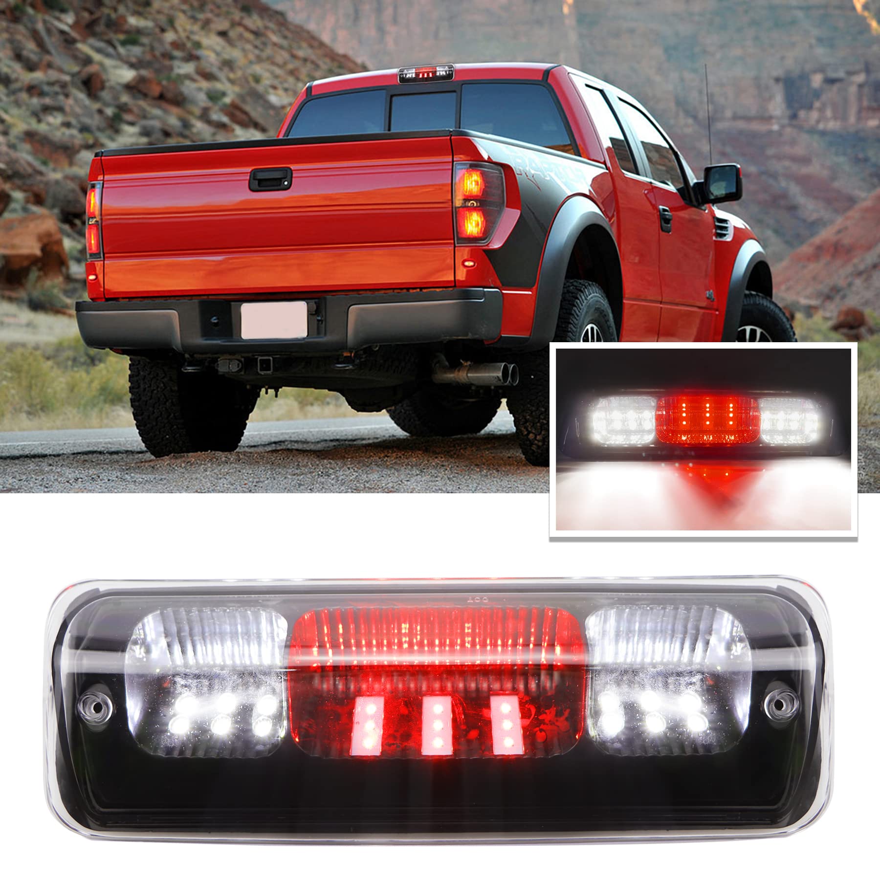 for 2004-2008 Ford F150 3rd Brake Light, 2007-2010 Ford Explorer Sport Trac LED Third Brake Light High Mount Brake Light Waterproof Cargo Light (Black Housing Clear Lens)