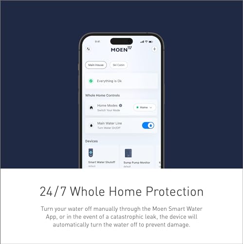 Moen 900-002 Flo Smart Water Monitor and Automatic Shutoff Sensor, Wi-Fi Connected Water Leak Detector for 1-1/4-Inch Diameter Pipe