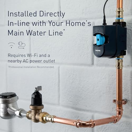 Moen 900-002 Flo Smart Water Monitor and Automatic Shutoff Sensor, Wi-Fi Connected Water Leak Detector for 1-1/4-Inch Diameter Pipe