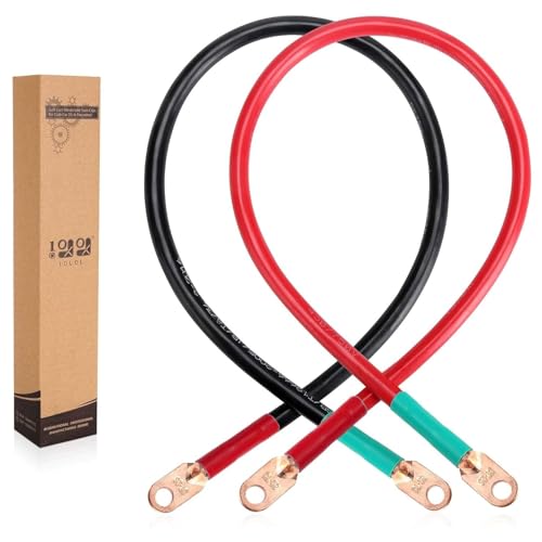 10L0L 4 AWG 25-Inch Battery Cables Set, 2ft Power Battery Inverter Cable for Car Golf Cart Marine Solar RV Motorcycle, 4 Gauge x 2ft