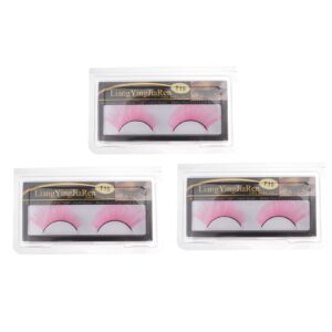 lurrose 3 pairs of fake eyelashes curly eyelashes extension halloween cosplay dress up art for carnival party prop (pink)