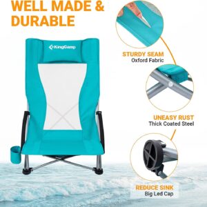 KingCamp Folding Backpack Beach Chair 2 Pack, Sturdy & Lightweight High Back Camping Chair with Headrest, Cup Holder, Seatback Pocket, for Outdoor Sand