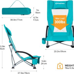 KingCamp Folding Backpack Beach Chair 2 Pack, Sturdy & Lightweight High Back Camping Chair with Headrest, Cup Holder, Seatback Pocket, for Outdoor Sand