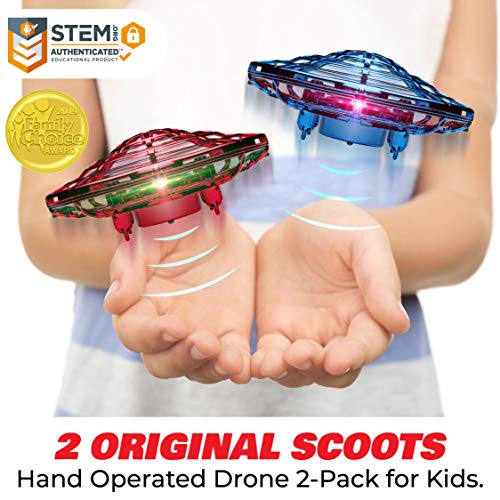 Force1 Scoot Duo Hand Operated Drone for Kids or Adults - 2pk Hands Free Motion Sensor Mini Drone, Easy Indoor Small UFO Toy Flying Ball Drone Toys for Boys and Girls (Red and Blue)