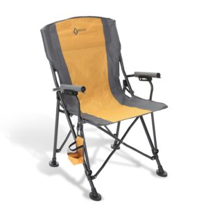 arrowhead outdoor heavy-duty solid hard-arm high-back folding camping quad chair, heavy-duty carrying bag, cup holder included w/side pouch, supports up to 400lbs, usa-based support (tan & gray)