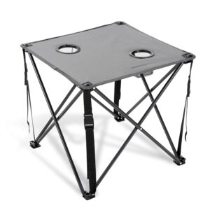 arrowhead outdoor 26” (66cm) heavy-duty portable camping folding table, 2 cup holders, compact, square, carrying case included, steel frame, high-grade 600d canvas, usa-based support