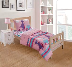 kids collection toddler size comforter and sheet set dinosaur land pink for girls and kids purple turquoise pink dinosaurs print new