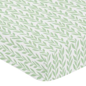 Sweet Jojo Designs Green and White Leaf Floral Girl Baby or Toddler Nursery Fitted Crib Sheet - Boho Farmhouse Sunflower Collection