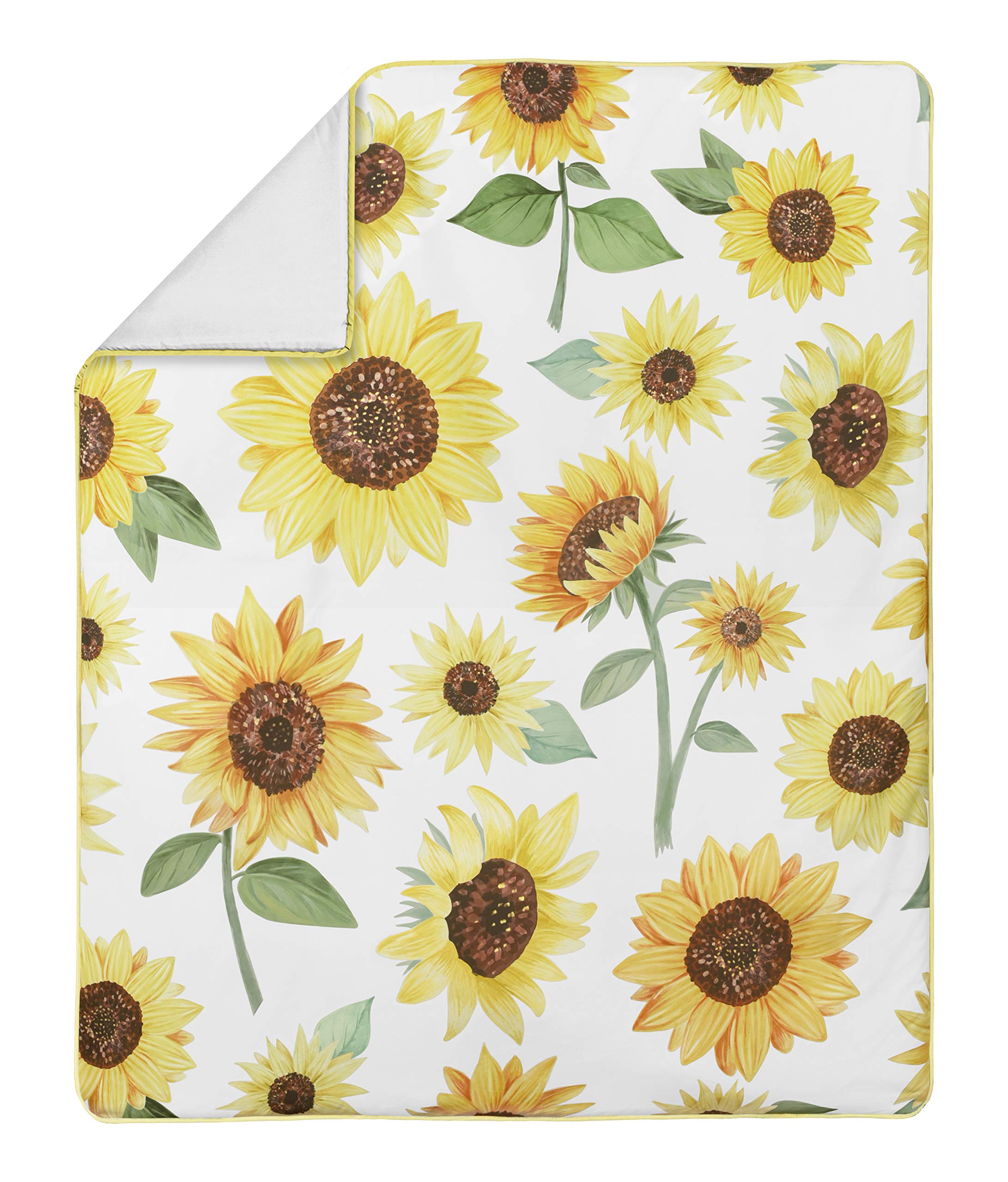 Sweet Jojo Designs Yellow, Green and White Sunflower Boho Floral Baby Girl Nursery Crib Bedding Set - 4 Pieces - Farmhouse Watercolor Flower