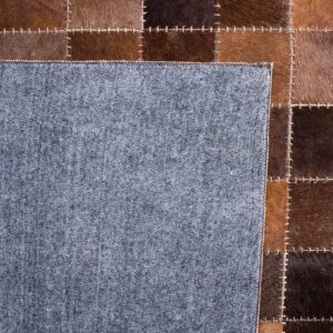 SAFAVIEH Studio Leather Collection 5' x 8' Brown / Beige STL815T Handmade Mid-Century Modern Leather Area Rug