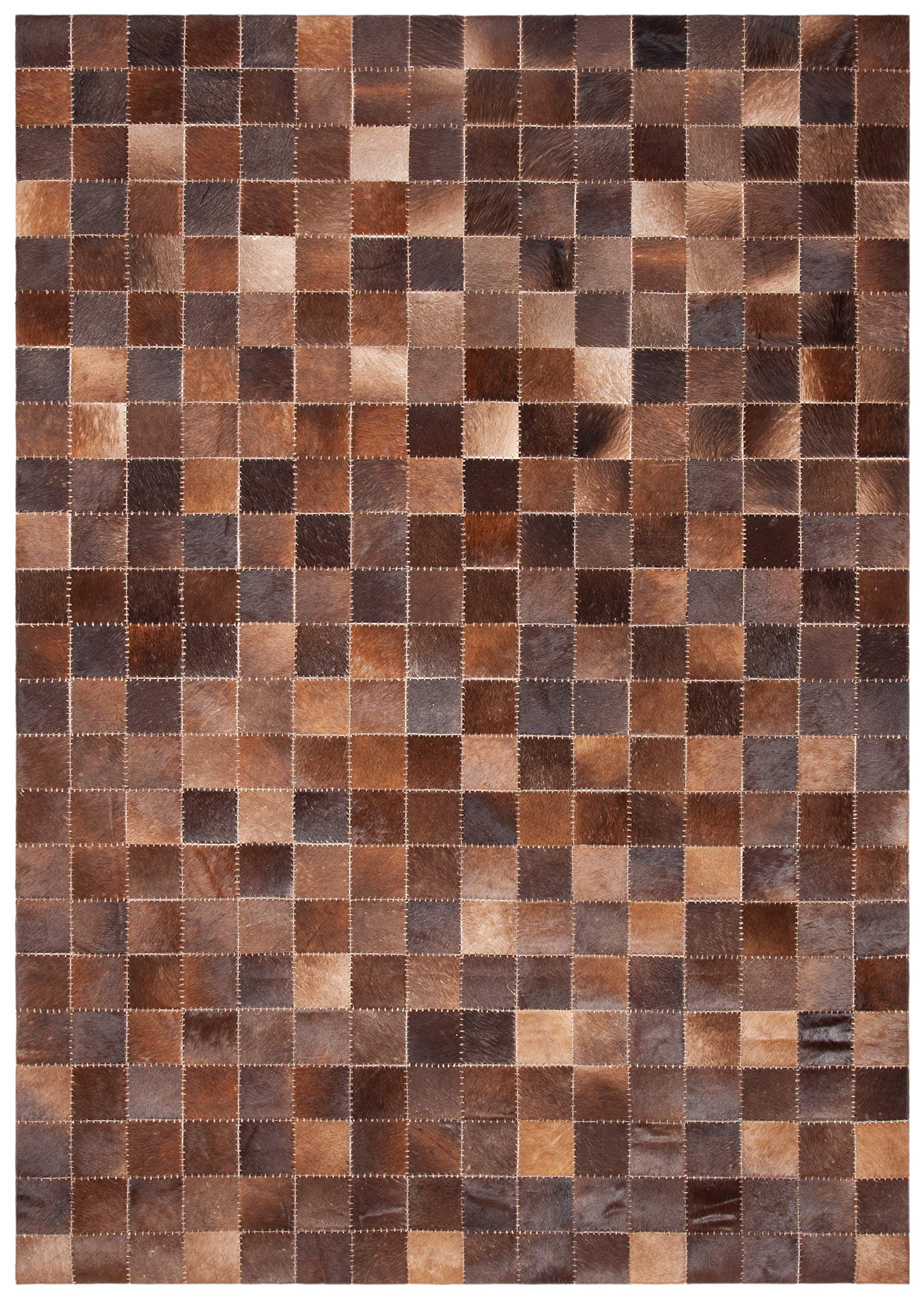 SAFAVIEH Studio Leather Collection 5' x 8' Brown / Beige STL815T Handmade Mid-Century Modern Leather Area Rug