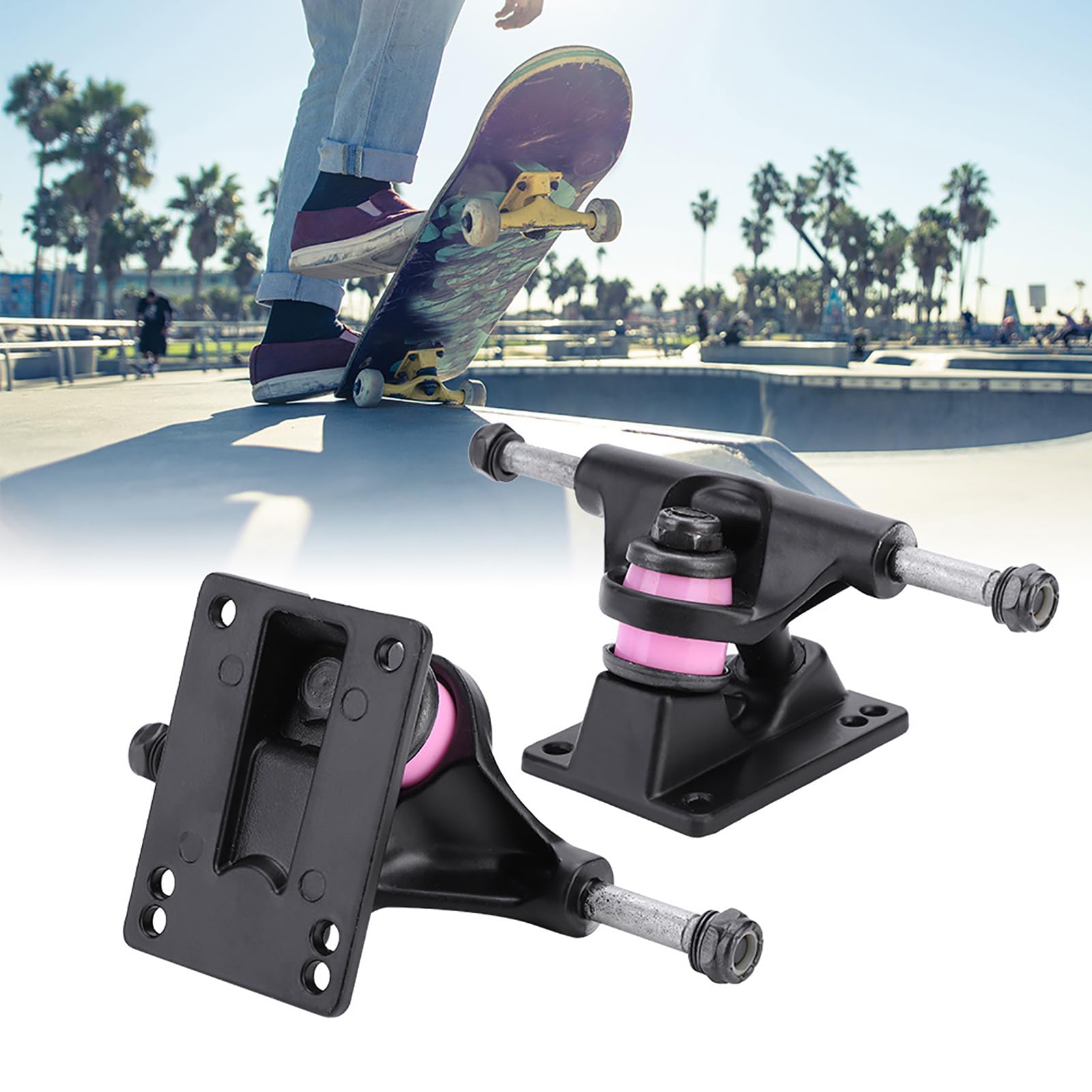 2pcs Skateboard Truck Independent Skateboard Aluminum Metal Alloy Skateboard Trucks 3.25inch Wheels(Black)