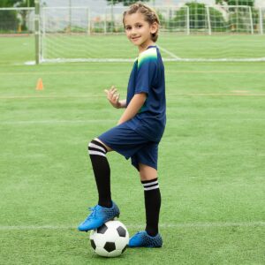 JABASIC Kids Outdoor Soccer Cleats Athletic Firm Ground Football Shoes (3.5,Blue)