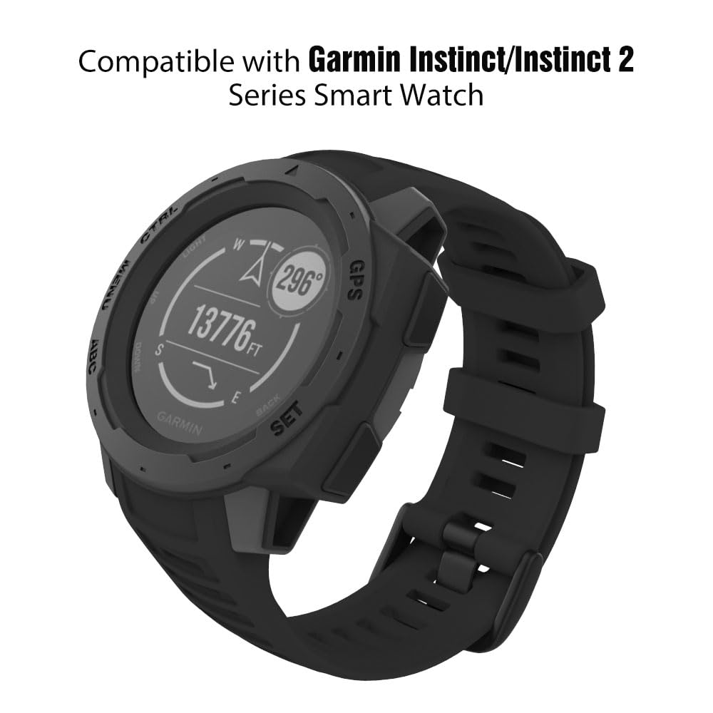 MoKo Watch Strap Compatible with Garmin Instinct Esports/Solar/Tactical/Tide Military Watch,Soft Silicone Adjustable Replacement Band Fit Garmin Instinct 2 Sports GPS Smart Watch - Black