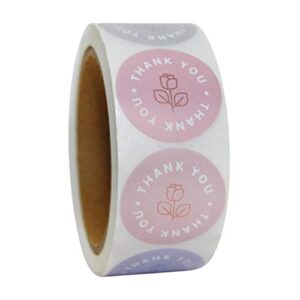 paperlily floral thank you stickers i 1.5 inches i 500 labels per roll i pink/gray/blue/rose neutral sticker