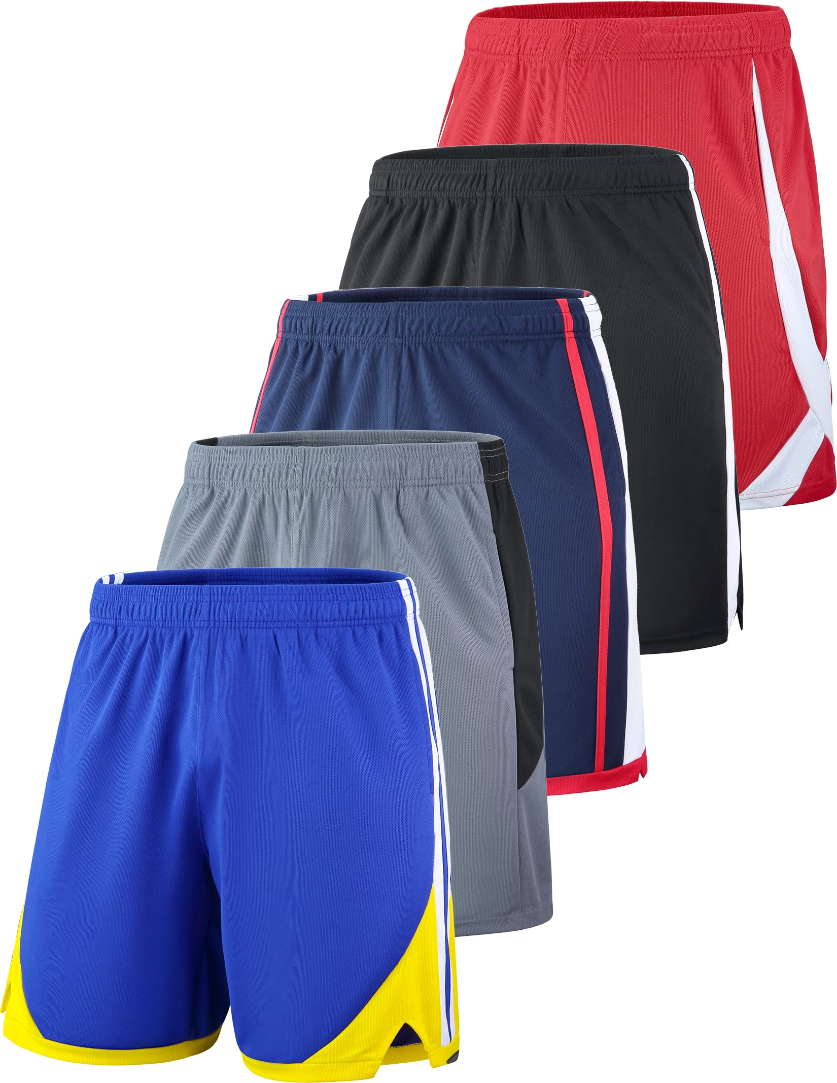 Pack of 5 Men's Athletic Basketball Shorts Mesh Quick Dry Activewear with Pockets (Set 3, Small)