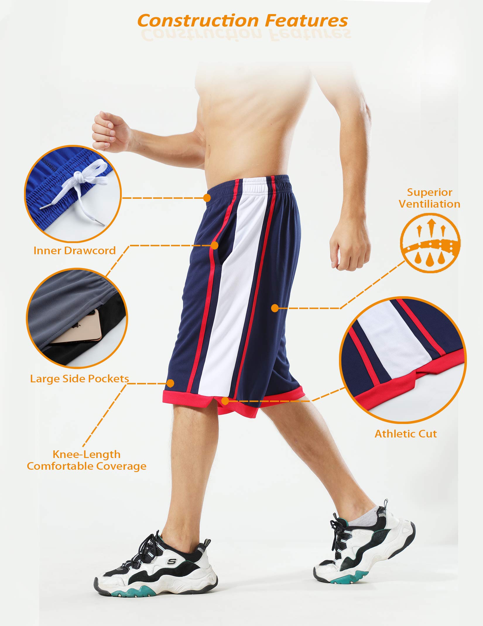 Pack of 5 Men's Athletic Basketball Shorts Mesh Quick Dry Activewear with Pockets (Set 3, Small)