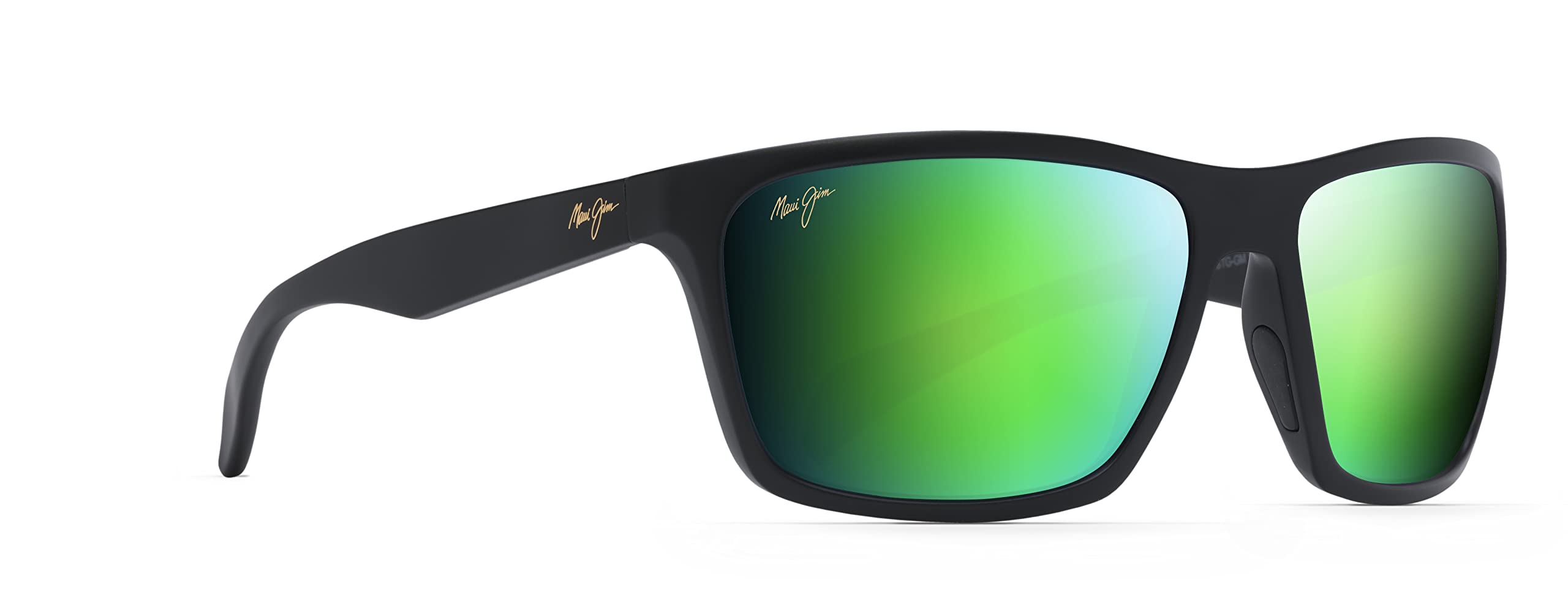 Maui Jim Men's Makoa Polarized Wrap Sunglasses, Matte Black/MAUIGreen®, Medium