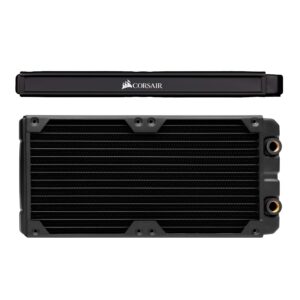 corsair hydro x series xr5 280 mm water cooling radiator (dual 140 mm fan mounts, easy installation, premium copper construction, polyurethane coating, integrated fan screw guides) black